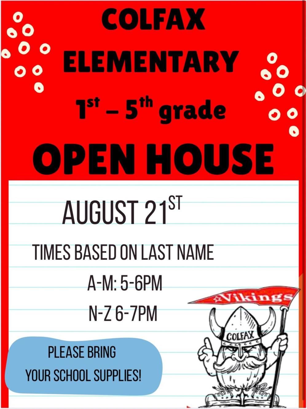  First through Fifth Grade Open House 